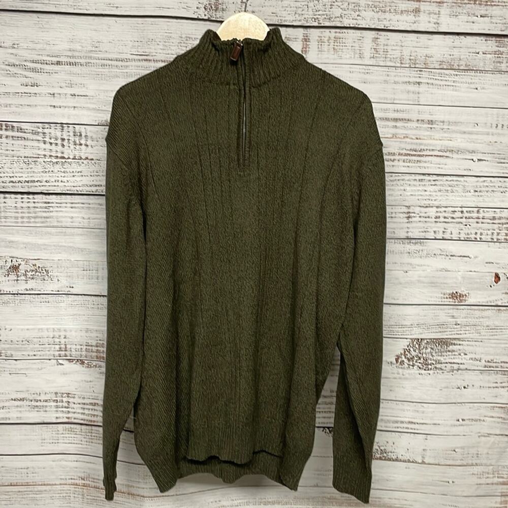 Oscar de la Renta 1/4 zip Sweater Green XXL Cotton Blend